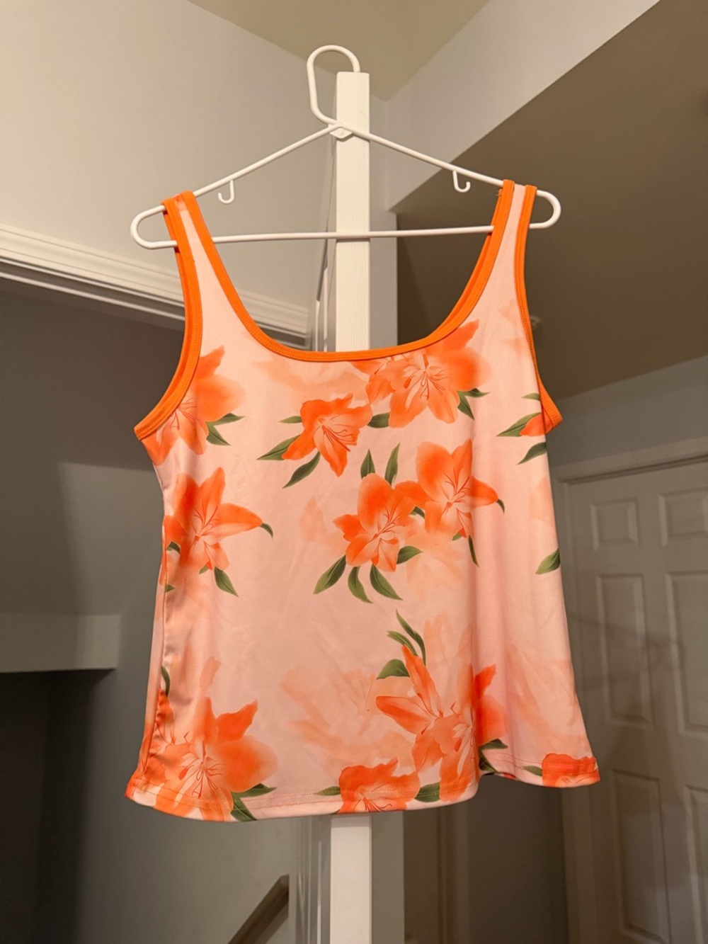 Set of 3 Women's Scoop Neck Tank Tops - Orange Flowers, Orange and white